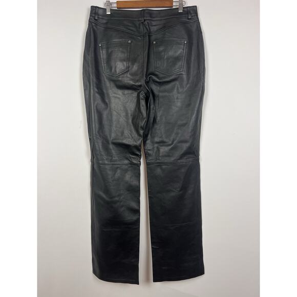L’Académie Black Leather Straight Leg Pants Women’s XL 100% Leather NWT - Picture 8 of 14
